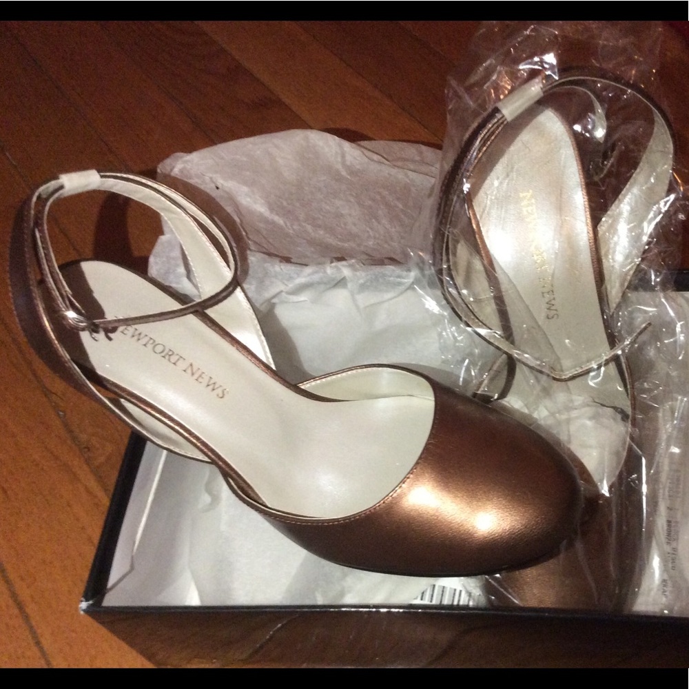 Leather, bronze, 3” heels, shoes.